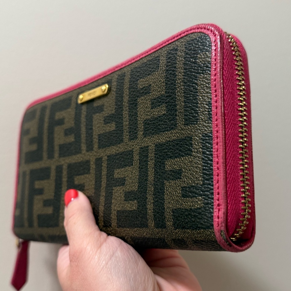 Fendi Brown and Pink Zucca Zippy Wallet - Picture 6 of 12